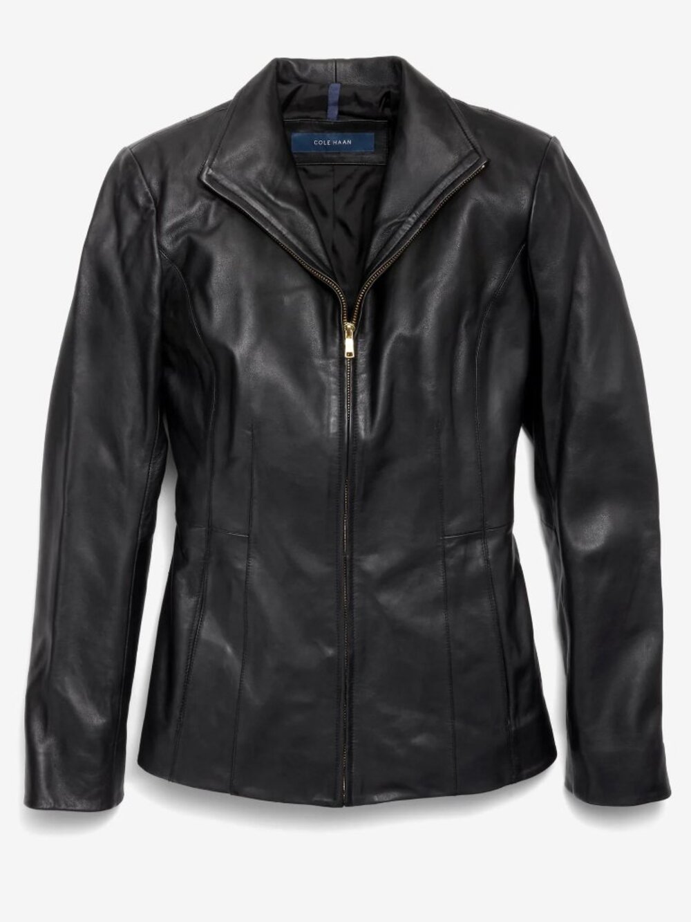 Cole Haan Women's Wing Collar Black Leather Jacket Size XXL